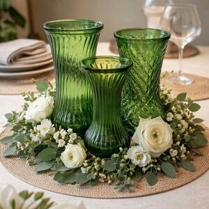 Hoosier Vintage Emerald Glass Vase Set(#7,4,10 Stamped)